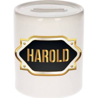 👉 Spaarpot gouden One Size meerkleurig Harold naam cadeau met embleem - kado verjaardag/ vaderdag/ pensioen/ geslaagd/ bedankt 8720276923200