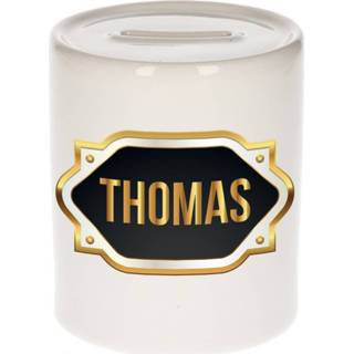 👉 Spaarpot gouden One Size meerkleurig Thomas naam cadeau met embleem - kado verjaardag/ vaderdag/ pensioen/ geslaagd/ bedankt 8720276926126