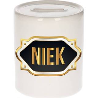 👉 Spaarpot gouden One Size meerkleurig Niek naam cadeau met embleem - kado verjaardag/ vaderdag/ pensioen/ geslaagd/ bedankt 8720276924931