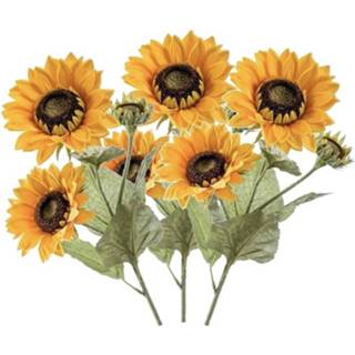 👉 Zonnebloem geel kunststof 3x Zonnebloemen nep/namaak kunstbloemen takken van 62 cm met 3 bloemen 8719538952218