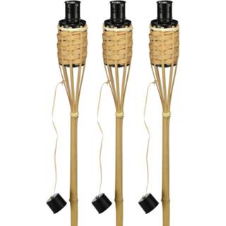 👉 Tuinfakkel bamboe beige Set Van 3x Gevlochten 90 Cm - Tuin Decoratie/tuinverlichting Oliefakkels Navulbaar 8720276014274