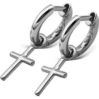 👉 Oorring zilver One Size zilverkleurig JWLS4U JE013S Oorringen Cross 19 mm