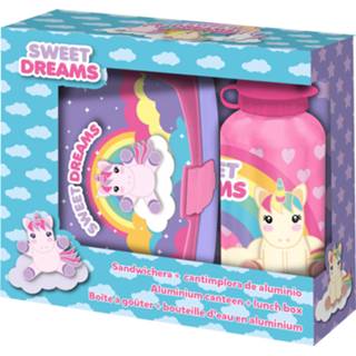 👉 Lunchbox meerkleurig One Size kinderen Sweet Dreams lunchboxset unicorn/eenhoorn voor - School bewaarbak/broodtrommel/bidon 8720276623889