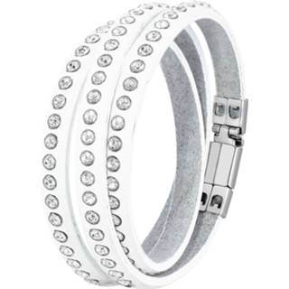 👉 Armband Color-Zilver wit kristal leer Stalen met 8717637617144