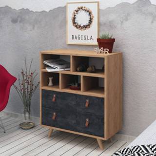 👉 Dressoir bruin zwart hout leer One Size Nancy's Plant City - Scandinavisch Bruin, Gefabriceerd Hout, 40 cm x 70 85,6 6013817047032