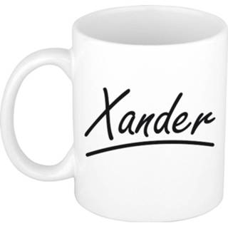 👉 Beker mannen Naam cadeau mok / Xander met sierlijke letters 300 ml