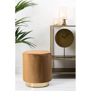 👉 Poef bruin goud velvet One Size Nadien - Bruin/Goud Ø40x44 cm 8717807295745