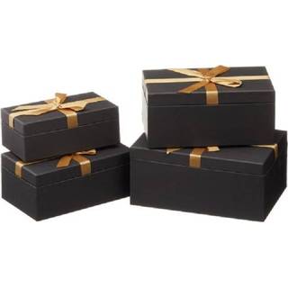 👉 Cadeaudoosje zwarte Set van 4x stuks cadeaudoosjes met gouden strikje 18,5-24 cm rechthoekig