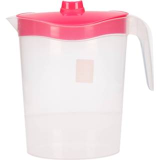 👉 Waterkan roze kunststof One Size transparant 1x Waterkannen/sapkannen met deksel 2,5 liter 11 x 23 26 cm - Sapkannen/waterkannen/schenkkannen/limonadekannen 8720276264587