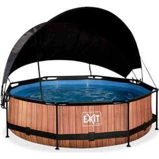 👉 Zwembad bruin staal Exit Wood ø300x76cm Met Schaduwdoek En Filterpomp - 8720088269220