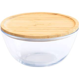 👉 Schaal transparant glas bamboe Pebbly Met Deksel 23 X 12 Cm Glas/bamboe 3760132814162