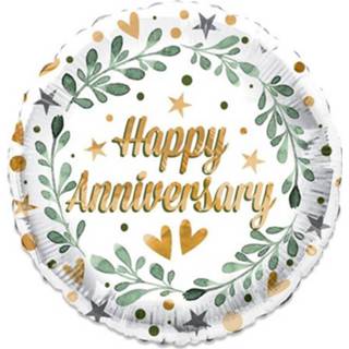 👉 Folieballon wit goud goudkleurig Witbaard Eco Happy Anniversary 46 Cm Goud/wit 8720585029990