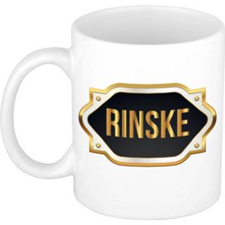 Beker gouden vrouwen Naam cadeau mok / Rinske met embleem 300 ml