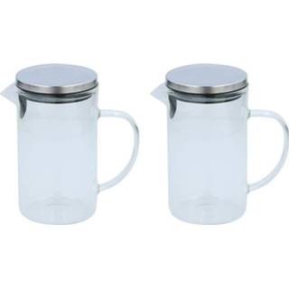👉 Karaf glas transparant 2x Glazen Karaffen Met Deksel En Handvat - 1,0 L Waterkannen 8720276000185