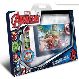 👉 Digitale horloge polyester multikleur Marvel Avengers Set Digitaal + Portemonnee - Multi 8435333898161