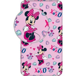 👉 Hoeslaken katoen roze Disney Minnie Mouse Xoxo - Eenpersoons 90 X 200 Cm 8592753028759