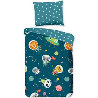 👉 Dekbedovertrek katoen blauw peuters Good Morning Spacy - Peuter (120x150 Cm + 1 Sloop) Petrol 8717285190327