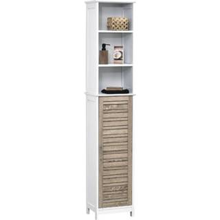 👉 Kolomkast wit bruin MDF Gebor - Stockholm Design Met 1 Deur + 3 Legplanken Wit/bruin 173x35x26cm Opbergmeubel 8720359705198