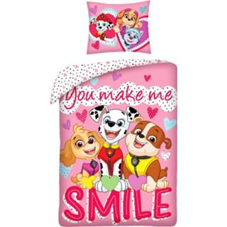 👉 Dekbedovertrek katoen roze Paw Patrol Smile - Eenpersoons 140 X 200 Cm 5902729048859