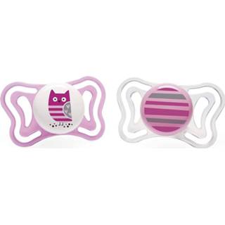 👉 Speen roze wit siliconen Chicco Fopspeen Uil/streep Physio Light Roze/wit 2 Stuks 8719817678358
