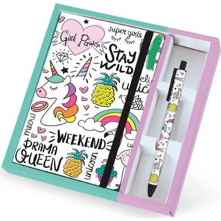 👉 Notitieboek wit groen roze I-total Met Pen Unicorn A5 Wit/groen/roze 2-delig 8051128668261