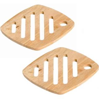 👉 Pannen onderzetter bruin hout active Set van 2x stuks vierkante onderzetters 18 cm