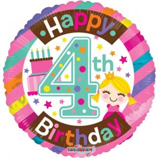 👉 Folieballon roze meisjes Globos Happy 4th Birthday 45,5 Cm 681070101257