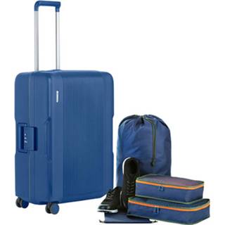 👉 Trolley blauw polypropyleen Carryon Protector Luxe Koffer - 66cm Met Tsa-klikslot 4-delige Packer Set Ultralicht 8717253524673