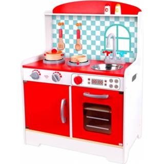 👉 Speelgoedkeuken rood hout Tooky Toy Junior 80 X 60 Cm 6970090048807