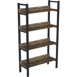 👉 Boekenkast bruin metaal zwart 4livingz Retro Industriële 4 Schappen 30x80x144 Cm - 8720572200821