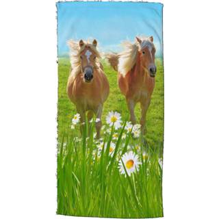 👉 Strandlaken groen velours polyester One Size Good Morning Horses 75 x 150 cm 8717285188157