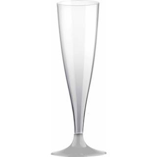 Champagneglas transparante kunststof One Size transparant 6x Champagneglazen/flutes 14 cl/140 ml van met voet - Herbruikbaar Champagne glaasjes 8720276794688