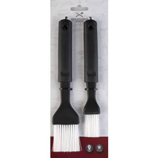 👉 Kwast One Size zwart Set van 2x stuks BBQ/barbecue invetkwast/bakkwast - Invet/bak kwasten 8715986152682