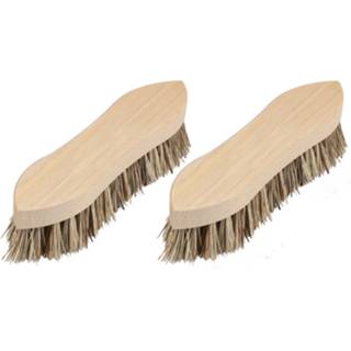 👉 Schrobborstel bruin One Size fiber hout Set van 2x stuks schrobborstels met fiber/palmvezel spitse neus - Schoonmaakartikelen/schoonmaakborstels 8720576173312