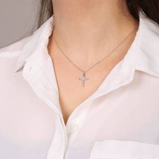 👉 Kettinghanger zilverkleurig zilveren zilver kruis wit zirkonia ketting&hanger met 8719802170393
