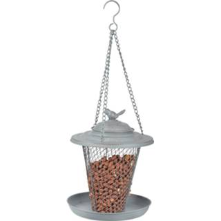 👉 Voedersilo grijs metalen meerkleurig vogel voedersilo/voederkooi met opvangschotel 27 cm - Mussen/Mezen kleine vogeltjes Notensilos 8714982129636