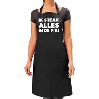 👉 Schort zwart One Size vrouwen Ik steak alles in de fik barbeque / keukenschort voor dames - bbq schorten 8720147338645