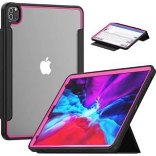 👉 Pencil transparante roze zwart active Case2go - Hoes voor Apple iPad Pro 12.9 (2018/2020) Tri-Fold Book Case met Back en Houder Roze/Zwart 8719793127659