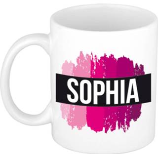 Beker active roze Naam cadeau mok / Sophia met verfstrepen 300 ml