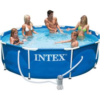 👉 Zwembad blauw Intex Metal Frame Pool Met Pomp - 366 X 76 Cm 6941057400662