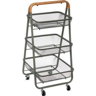 👉 Trolley kaki bamboe IJzer One Size bruin Badkamer – Keuken Opbergmandjes op wielen Verrijdbaar Trendy Khaki Natuurlijk 48x41,5x87cm 8720359706003