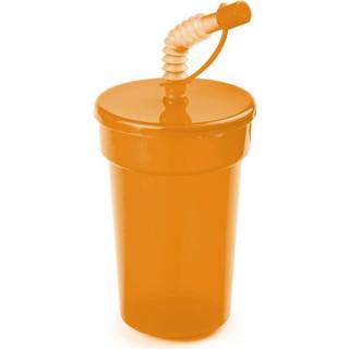 👉 Drinkbeker oranje One Size peuters kinderen 6x stuks afsluitbare drinkbekers 400 ml met rietje - sport bekers/limonade bekers peuters/kinderen 8720576226940