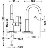 👉 Wastafel mengkraan messing standaard perlator hendel project zonder waste Mat Wit opbouw keramisch Wastafelmengkraan Tres 1-Hendel Uitloop Gebogen 17 cm Rond 8429546514451