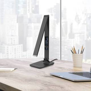 👉 Tafellamp zwart donkergrijs aluminium kleurverandering warmwit a+ C USB-aansluiting Aluminor Sandra LED met klok,