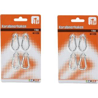 👉 Karabijnhaak aluminium One Size zilver 8x stuks / karabijnhaken 4 cm - snaphooks/ carabiners 8720276303545