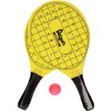 👉 Actief speelgoed geel kinderen tennis/beachball setje met tennisracketmotief