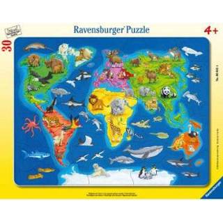 👉 Puzzel Ravensburger - Wereldkaart met dieren, 30 stukjes 4005556066414