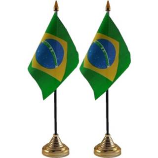👉 Tafelvlag 2x stuks brazilie tafelvlaggetje 10 x 15 cm met standaard
