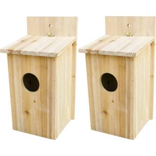 👉 Vogelhuisje hout 2x stuks vogelhuisjes/nestkastjes naturel 30 cm