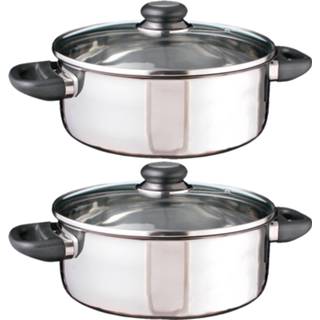 👉 Kookpan RVS Set van 2x stuks kookpannen / pannen met glazen deksels 24 cm